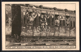 AK Singende Deutsche Soldaten In Der Eisenbahn  - War 1914-18