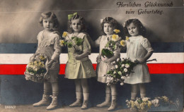 H2638 - Kleines Mädchen Blumen Patriotika 1. WK WW - Coloriert - Neugersdorf - Birthday