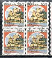 REPUBBLICA ITALY 1980 CASTELLI D'ITALIA CASTLES CASTELLO ARAGONESE ISOLA D'ISCHIA LIRE 100 QUARTINA BLOCK USATO USED - 1971-80: Oblitérés