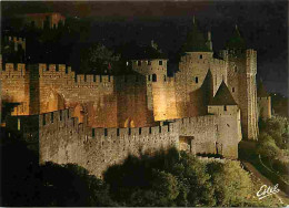 11 - Carcassonne - La Cité Médiévale - Vue De Nuit : L'entrée Principale Ouest. Au Premier Plan, Tour Du Petit Canissou  - Carcassonne