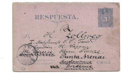 CHILE - 1894 POSTAL STATIONERY TO GERMANY HAMBURG VIA BORDEAUX FRANCE - SHIP MAIL - Chile