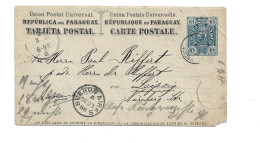 PARAGUAY - 1888 POSTAL STATIONERY TO LEIPZIG GERMANY VIA ARGENTINA BUENOS AIRES - Paraguay