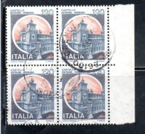 REPUBBLICA ITALY REPUBLIC 1980 CASTELLI D'ITALIA CASTLES CASTELLO ESTENSE FERRARA LIRE 120 QUARTINA BLOCK USATO USED - 1971-80: Used