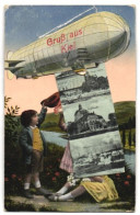 Leporello-AK Kiel, Ansichten Hinter Dem Zeppelin, Königl. Schloss, Stadttheater, Prinz-Heinrich-Brücke  - Dirigeables