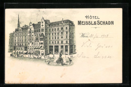 Lithographie Wien, Hotel Meissl & Schadn, Springbrunnen  - Sonstige & Ohne Zuordnung