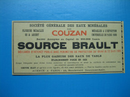 (1909) SOURCE BRAULT - Société Générale Des Eaux Minérales De COUZAN - Publicidad