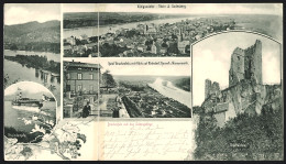 Klapp-AK Königswinter /Rhein, Ortsansicht Mit Godesberg, Hotel Drachenfels, Rheindampfer  - Koenigswinter