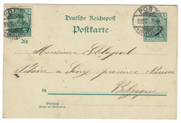 EP E.P. Entier Postale Ganzsache Deutschland Deutsches Reich Porz Ciney 1901 Postkarte 5 Pfennig Allemagne - Cartes Postales
