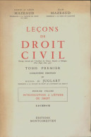 Leçons De Droit Civil Tome I (1972) De Henri Mazeaud - Derecho