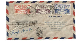 FRANCE COLONIES - PREMIER LIAISON AERIENNE GUADELOUPE MARTINIQUE 1947 - Luftpost