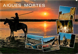 30 - Aigues Mortes - Multivues - Chevaux - Coucher De Soleil - Flamme Postale De Aigues Mortes - CPM - Voir Scans Recto- - Aigues-Mortes