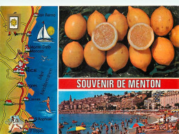 06 - Menton - Multivues - Citrons - Carte Géographique - Scènes De Plage - CPM - Carte Neuve - Voir Scans Recto-Verso - Menton