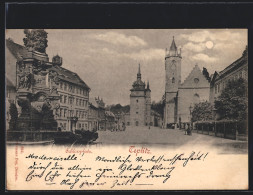 AK Teplitz, Schlossplatz Mit Brunnen  - Tchéquie