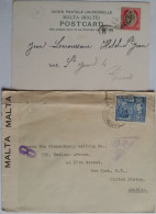 MALTE - 1 Lettre (enveloppe) De 1942 Contrôlée Pour Les U.S.A. Et Une CP De 1903 Avec BM - Malta (...-1964)