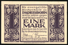 Notgeld Paderborn 1921, 1 Mark, Abdinghofkirche Mit Blick Zum Altar  - [11] Local Banknote Issues