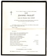 Ellezelles 1906-  Renaix 1971 ,  Jeanne Paulet - Décès