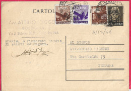 INTERO CARTOLINA POSTALE TURRITA LIRE 1,20(+C.10+C.50+L.1,20)(INT.121) DA BOLOGNA*31.12.46* PER FERRARA - 1946-60: Marcophilia
