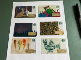- 7 - Starbucks Gift Card 6 Different Cards - Cartes Cadeaux
