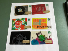 - 7 - Starbucks Gift Card 6 Different Cards - Cartes Cadeaux