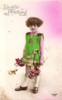 CHILD, GIRL IN GREEN DRESS, PORTRAIT, ROSES, FLOWERS, FRANCE, POSTCARD - Portraits