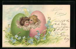 AK Osterengel Vor Zwei Bunten Eiern  - Angels