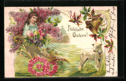 Präge-AK Junges Mädchen Mit Lamm Zu Ostern  - Easter