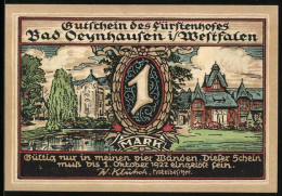 Notgeld Bad Oeynhausen I. Westfalen 1922, 1 Mark, Kurhaus, Ortspartie  - [11] Local Banknote Issues