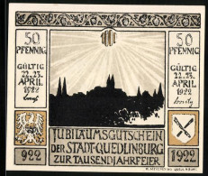 Notgeld Quedlinburg 1922, 50 Pfennig, Sturz Des Roland 1477  - [11] Emissions Locales