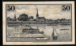 Notgeld Orsoy 1921, 50 Pfennig, Dampfer Und Kirche, Rathaus  - [11] Emissions Locales