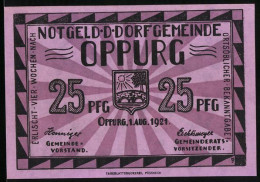 Notgeld Oppurg 1921, 25 Pfennig, Stadtwappen, Alte Orlabrücke  - [11] Local Banknote Issues