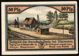 Notgeld Roda 1921, 50 Pfennig, Bahnhof Und Kriegerdenkmal, Tonwaren- Und Glasindustrie  - [11] Emisiones Locales