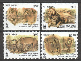 India 1999 Mi 1704-1707 MNH WWF - LIONS - Unused Stamps