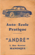 Carte Publicitaire, Automobile, Auto-ecole André Manosque 'convocation' - Andere & Zonder Classificatie