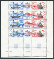TAAF - N°106A  - 2F20 + 15F50 NAVIRE LA CURIEUSE - BLOCS DE 4 TRIPTYQUES - COIN DATE 25.10.88 - Unused Stamps
