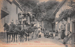 SAINT-DENIS (Aude) - Départ De La Diligence Pour Carcassonne, Attelage De Chevaux, Hôtel Septours, Voyagé 1927 (2 Scans) - Other & Unclassified