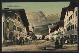 AK Kuchl, Strassenpartie Mit Mühlthaller`s Gasthaus Und Gasthaus Zum Neuwirt, Blick Zur Kirche  - Other & Unclassified