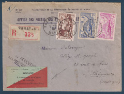 ETIQUETTE DU SERVICE DE LA DOUANE Sur LETTRE RECOMMANDÉE De RABAT MAROC 1942 Pour PERIGUEUX FRANCE - Storia Postale