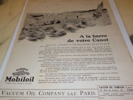 ANCIENNE PUBLICITE A LA BARRE DE VOTRE CANOE  HUILE MOBILOIL 1925 - Publicités