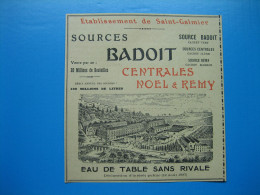 (1909) Sources BADOIT - Établissement De Saint-Galmier - Publicidad