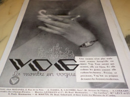 ANCIENNE PUBLICITE MONTRE VOG LA MONTRE EN VOGUE  1929 - Publicidad