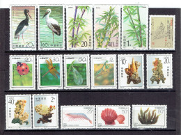 Chine : Lot De 17 Timbres ** MNH (Oiseaux, Plantes, Insectes, Etc.) Années 1992/93 - Nuevos