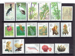 Chine : Lot De 17 Timbres ** MNH (Oiseaux, Plantes, Insectes, Etc.) Années 1992/93 - Ongebruikt