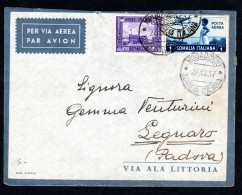 SOMALIA ITALIANA, BUSTA 1937, SASS. 221 + 21 PA, MOGADISCIO X LEGNARO, PADOVA - Somalie