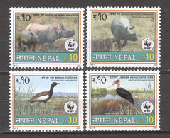 Nepal 2000 Mi 718-721 MNH WWF - RHINO - BIRDS - Unused Stamps