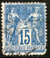 France,1876,YT#90,Sage U/N , 15 C.,cancell,as Scan - 1898-1900 Sage (Type III)