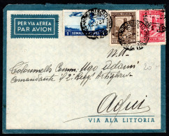 SOMALIA ITALIANA, BUSTA 1937, SASS. 217+219+ 21 PA, MOGADISCIO X ACQUI - Somalia