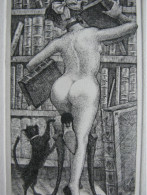 Exlibris Erotic Nude With Cat Ex Libris Bookplate Etching Yukiko Hayashi Japan - Etchings