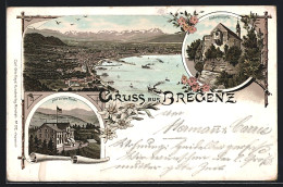 Lithographie Bregenz, Hotel Auf Dem Pfänder, Gebhardskapelle, Gesamtansicht, Dampfer  - Andere & Zonder Classificatie