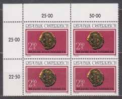 1980 , Mi 1647 ** (3) - 4er Block Postfrisch - 800 Jahre Stadt Innsbruck - Ungebraucht
