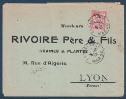 TIMBRE MOUCHON RETOUCHÉ SEUL Sur LETTRE Pour RIVOIRE PERE ET FILS LYON FRANCE CAD CASABLANCA 1912 MAROC - Cartas & Documentos